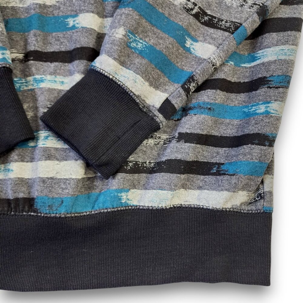 NO BOUNDARIES Men's Hoodie Medium Y2K Full Zip Gray Blue-Green Striped - Picture 11 of 13